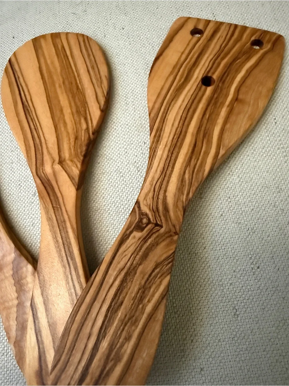 NWT Set-of-3 7” Olive Wood Utensils by Arte Legno, Italy, each piece unique